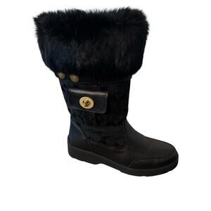 COACH LOGO TURN LOCK/POCKET ZIP SIDE FUR TRIM BOOTS SZ 8